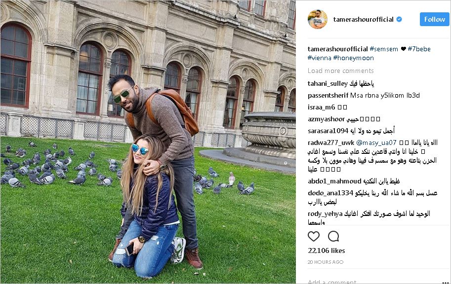 ​الرومانسية تُسيطر على لحظات شهر عسل تامر عاشور وزوجته